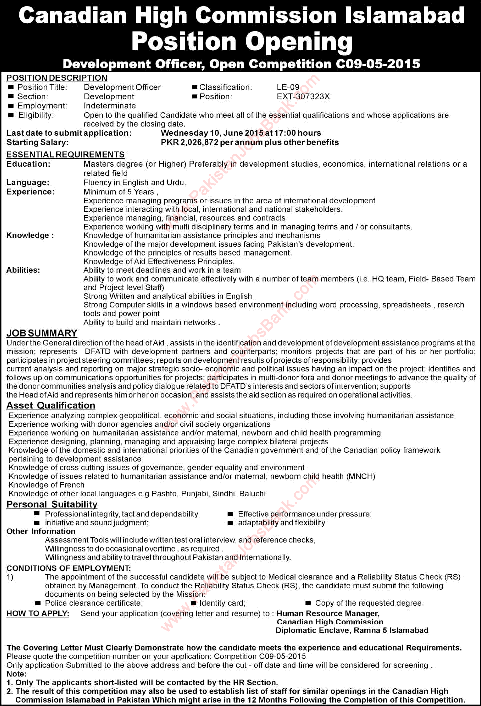 Canadian High Commission Islamabad Careers 2015 June Development Officer Latest In Islamabad Canadian High Commission Islamabad Careers 2015 June Development Officer Latest In Islamabad
